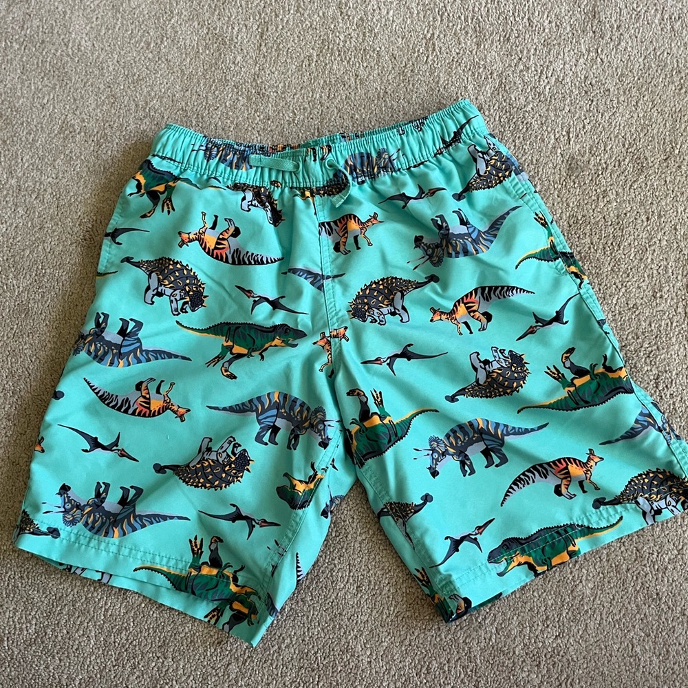 Hanna Andersson Teal Dinosaur Swim Shorts